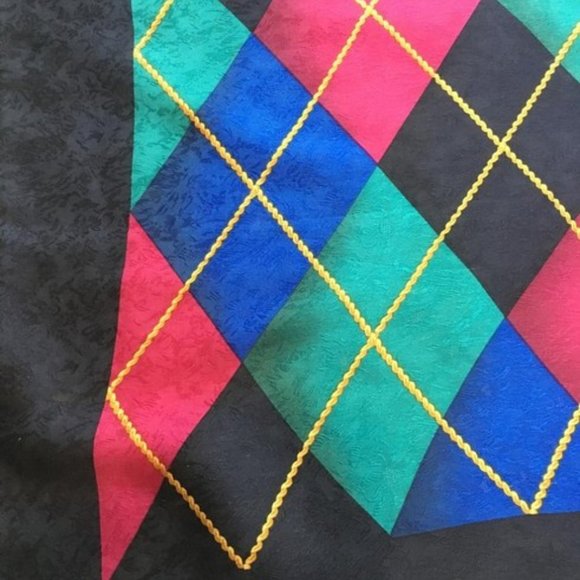 Givenchy Navy Pink Aqua Argyle Abstract Print Silk Scarf - Picture 6 of 7